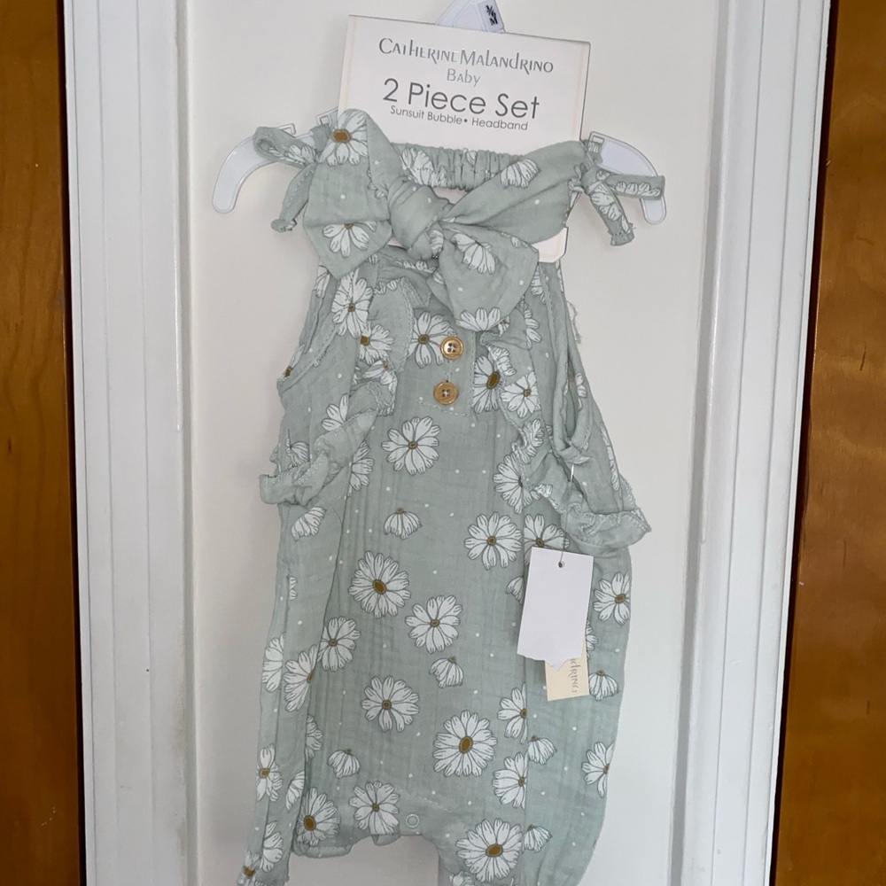 Catherine Malandrino Baby Green Floral Romper Set